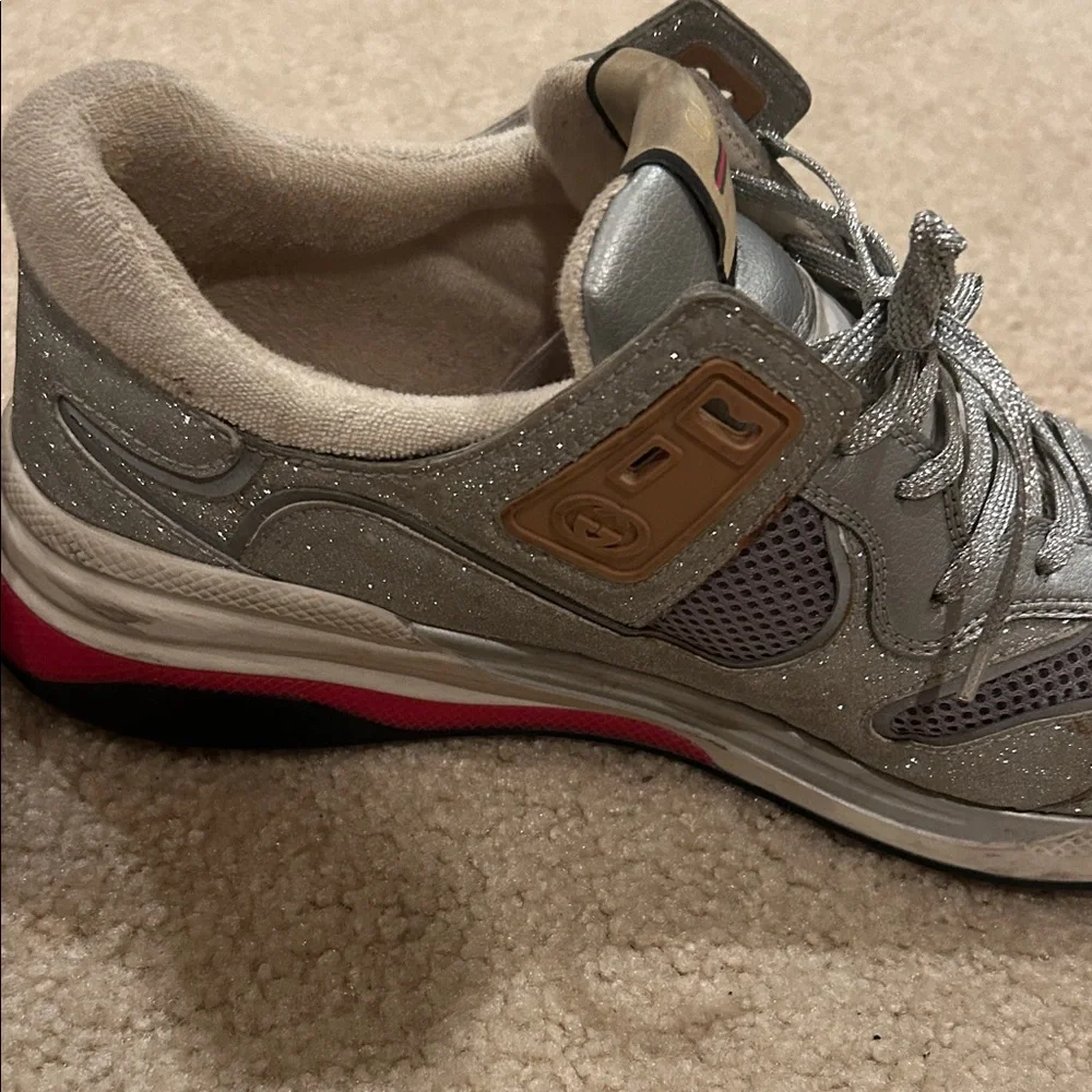 Gucci Ultra Pace Glitter Extravagent Silver and Gray Lightup Sneakers